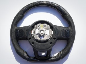 Jeep Gladiator Custom Steering Wheel - Carbon Fiber - Round Top/ Flat Bottom - Perf Leather/ Black Stitch
